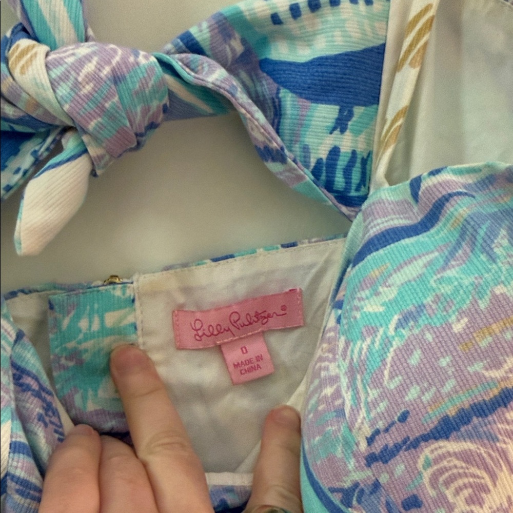 Lilly Pulitzer Sailboat Print Spaghetti Strap Summer Dress in Turquoise & Blue - Picture 3 of 4